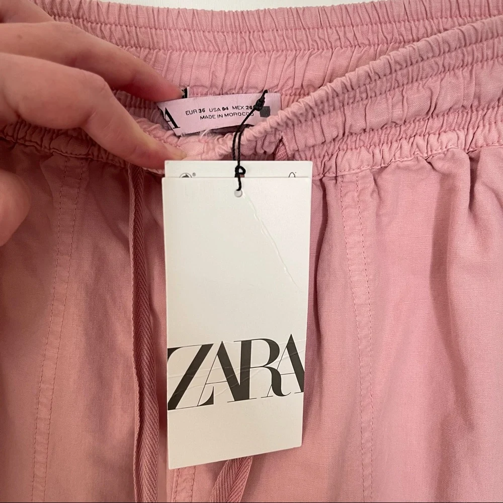 NWT Zara Pink Linen High Rise Jogger Pants Size 4